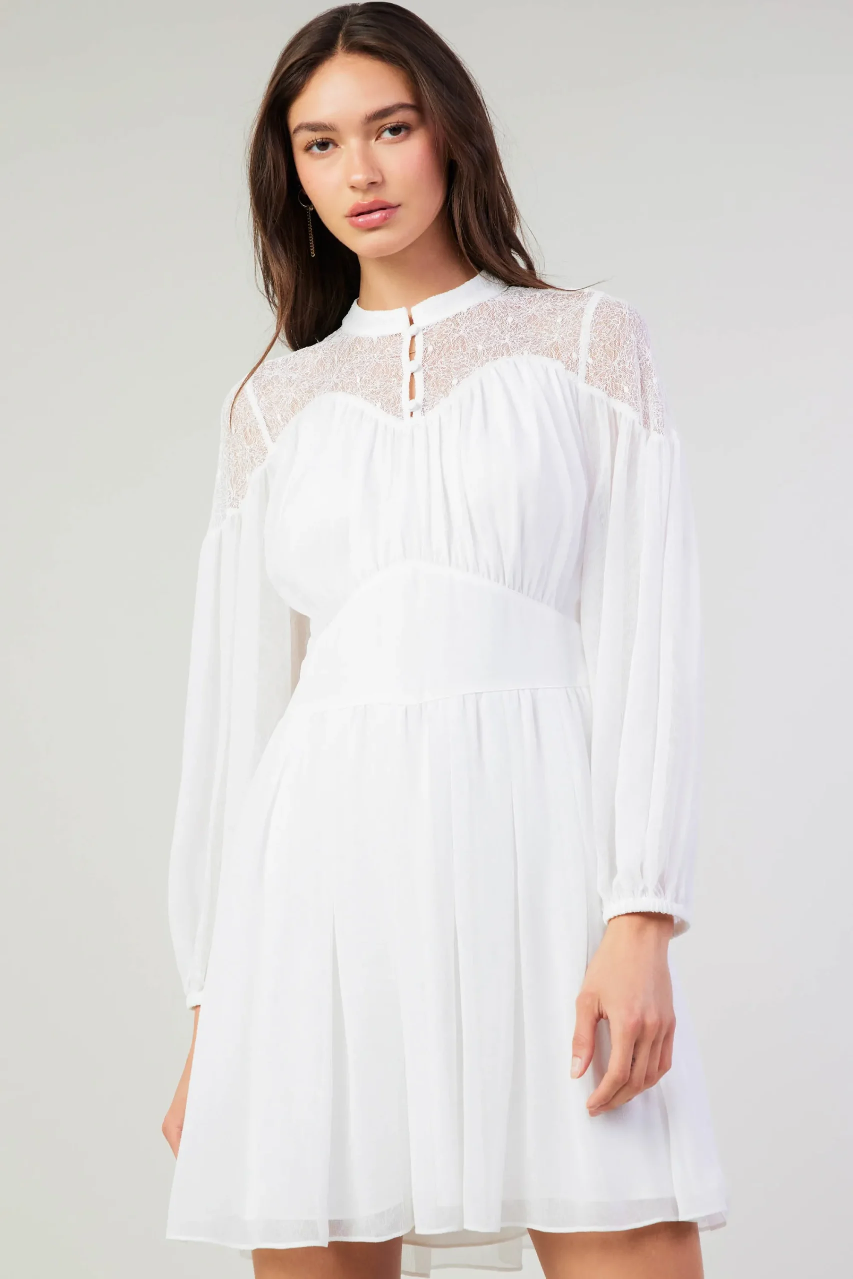 Current Air Mini Dresses-Palermo Lace Collared Mini Dress WHITE
