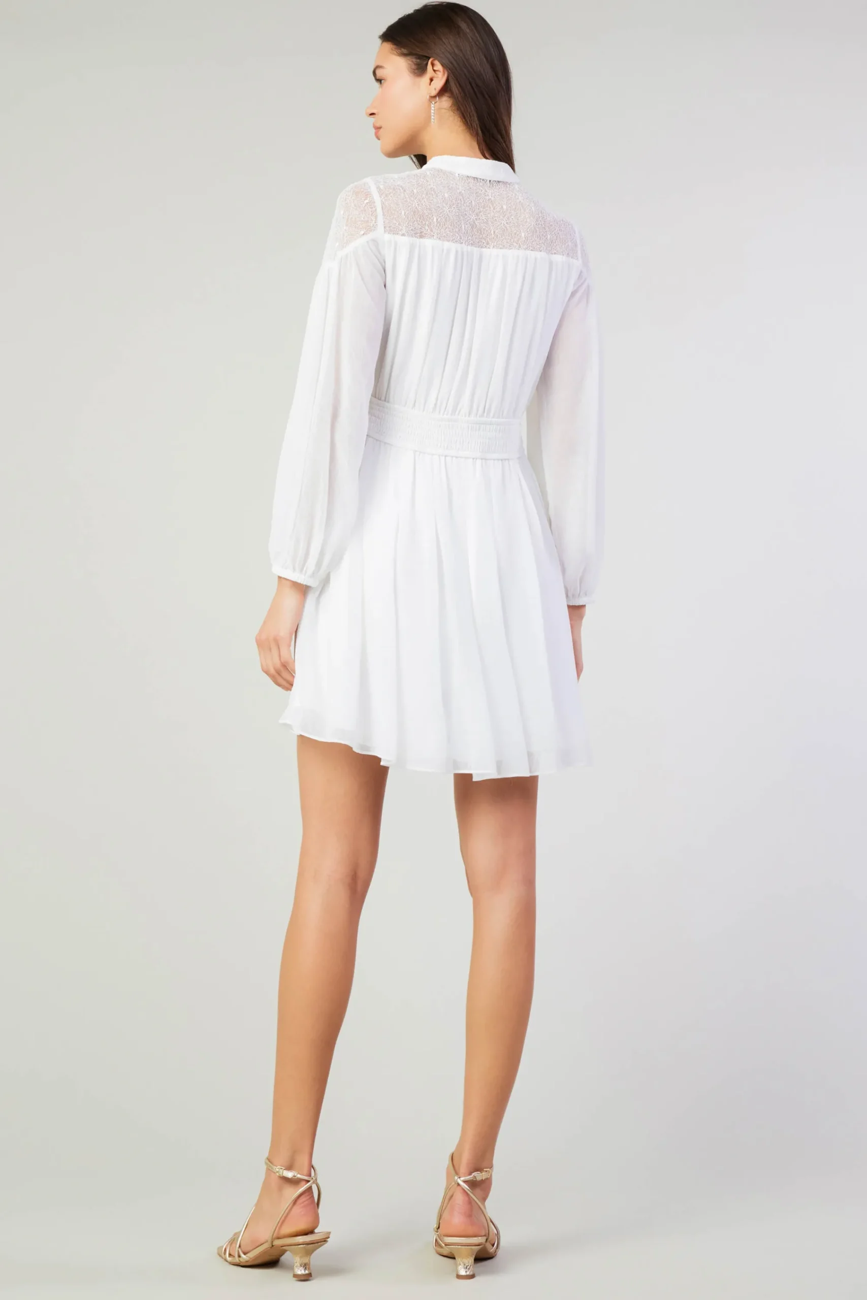 Current Air Mini Dresses-Palermo Lace Collared Mini Dress WHITE