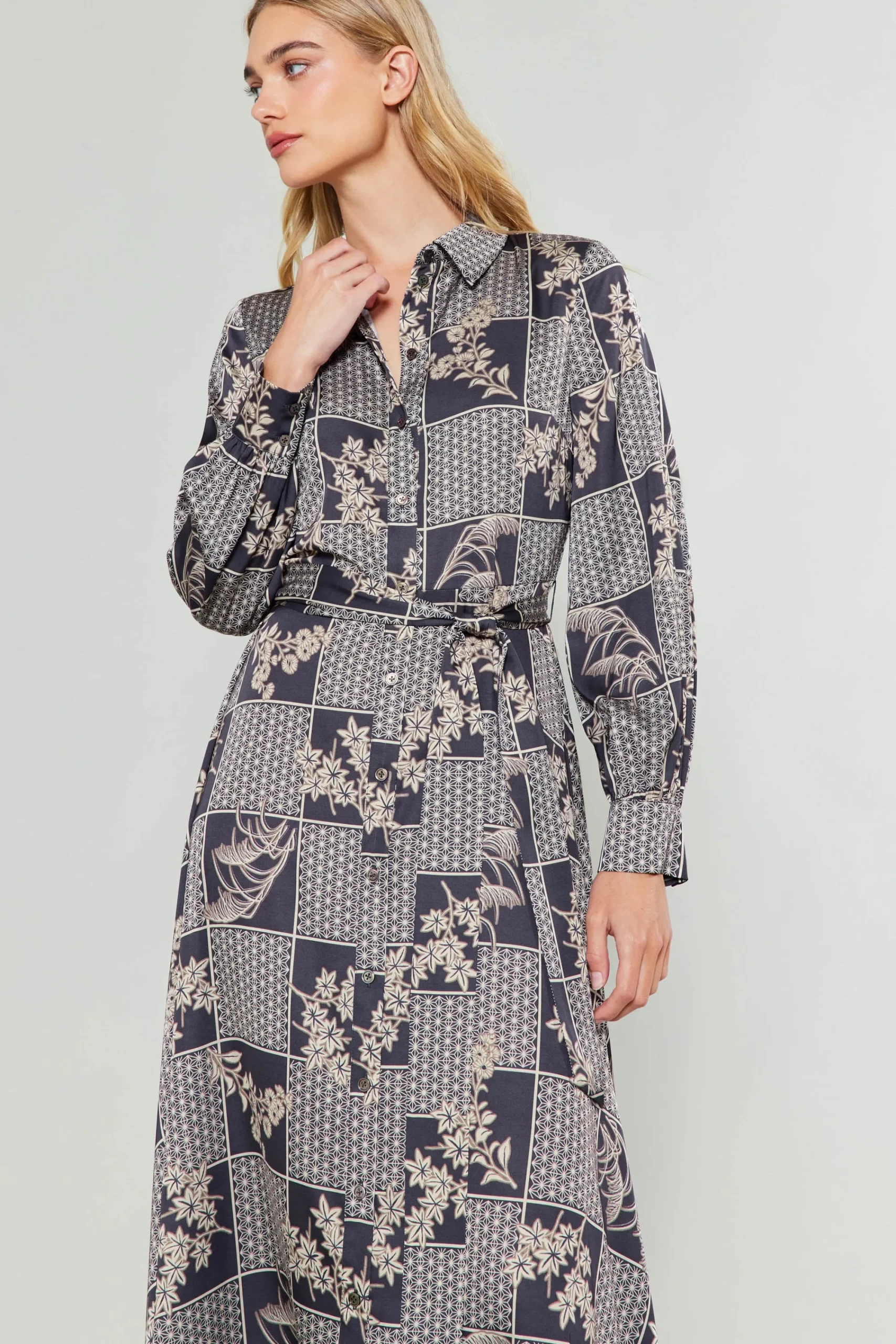 Current Air Midi Dresses-Paneled Buttonup Dress BLACKTAUPEMLT