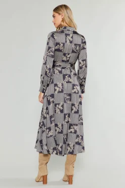 Current Air Midi Dresses-Paneled Buttonup Dress BLACKTAUPEMLT