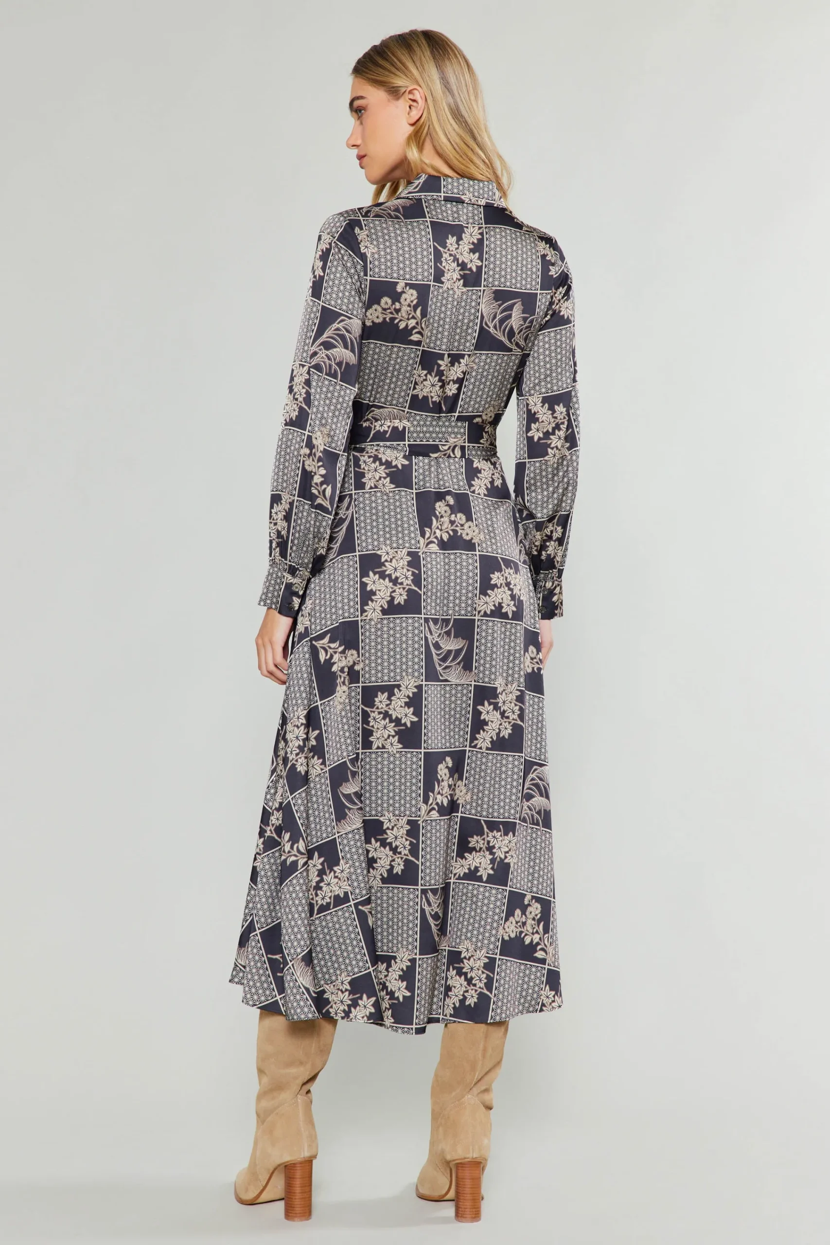 Current Air Midi Dresses-Paneled Buttonup Dress BLACKTAUPEMLT