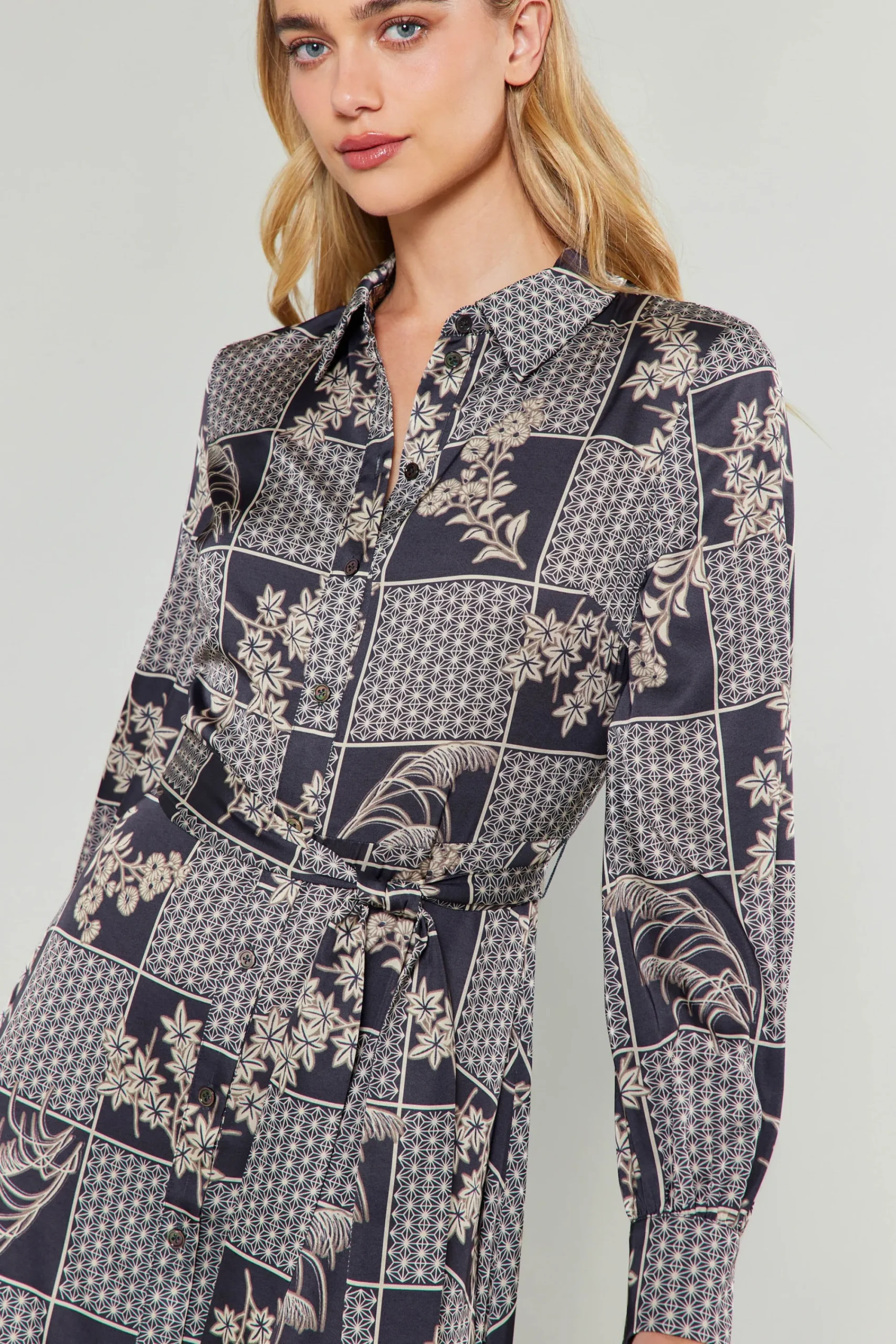 Current Air Midi Dresses-Paneled Buttonup Dress BLACKTAUPEMLT
