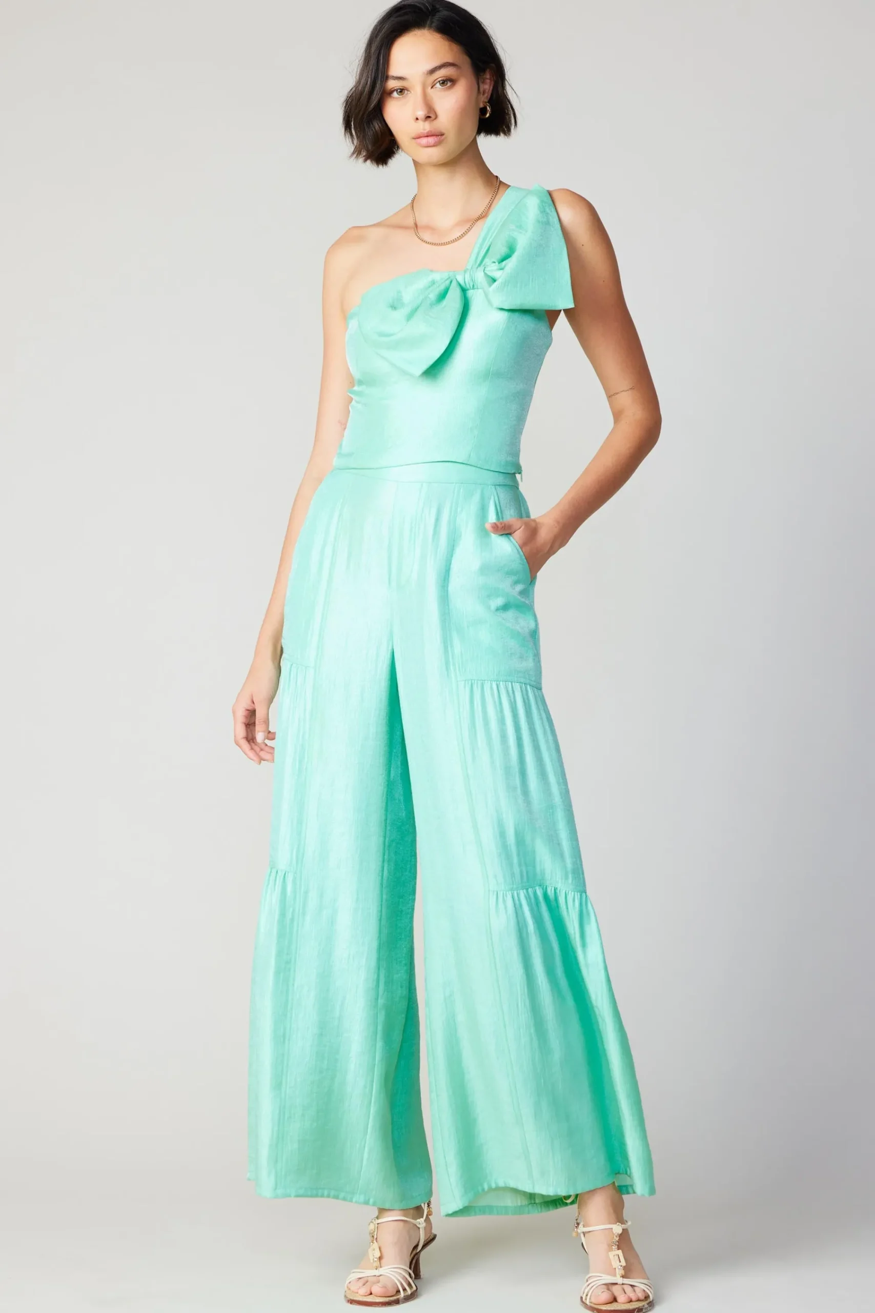 Current Air Sleeveless Tops-Pastel Bowtie Top MINT