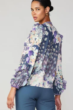 Current Air Long Sleeve Tops-Peacock Floral Blouse NAVYMULTI