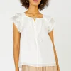 Current Air Sleeveless Tops | Short Sleeve Tops-Peekaboo Flutter Sleeve Top WHITE