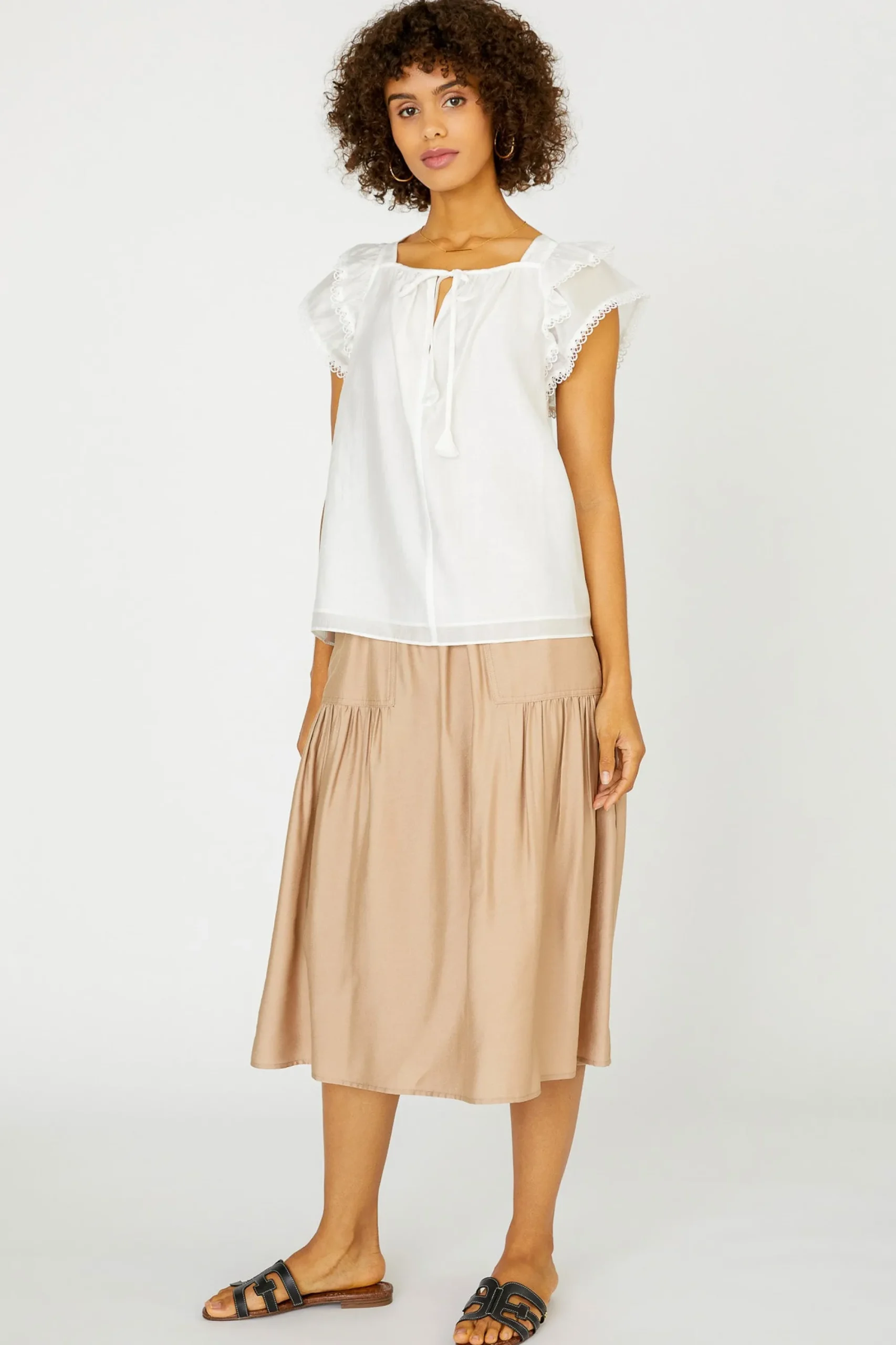 Current Air Sleeveless Tops | Short Sleeve Tops-Peekaboo Flutter Sleeve Top WHITE