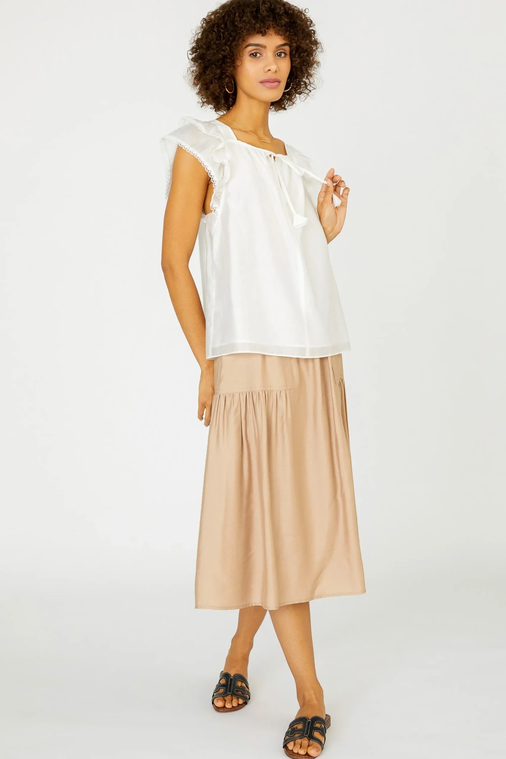 Current Air Sleeveless Tops | Short Sleeve Tops-Peekaboo Flutter Sleeve Top WHITE