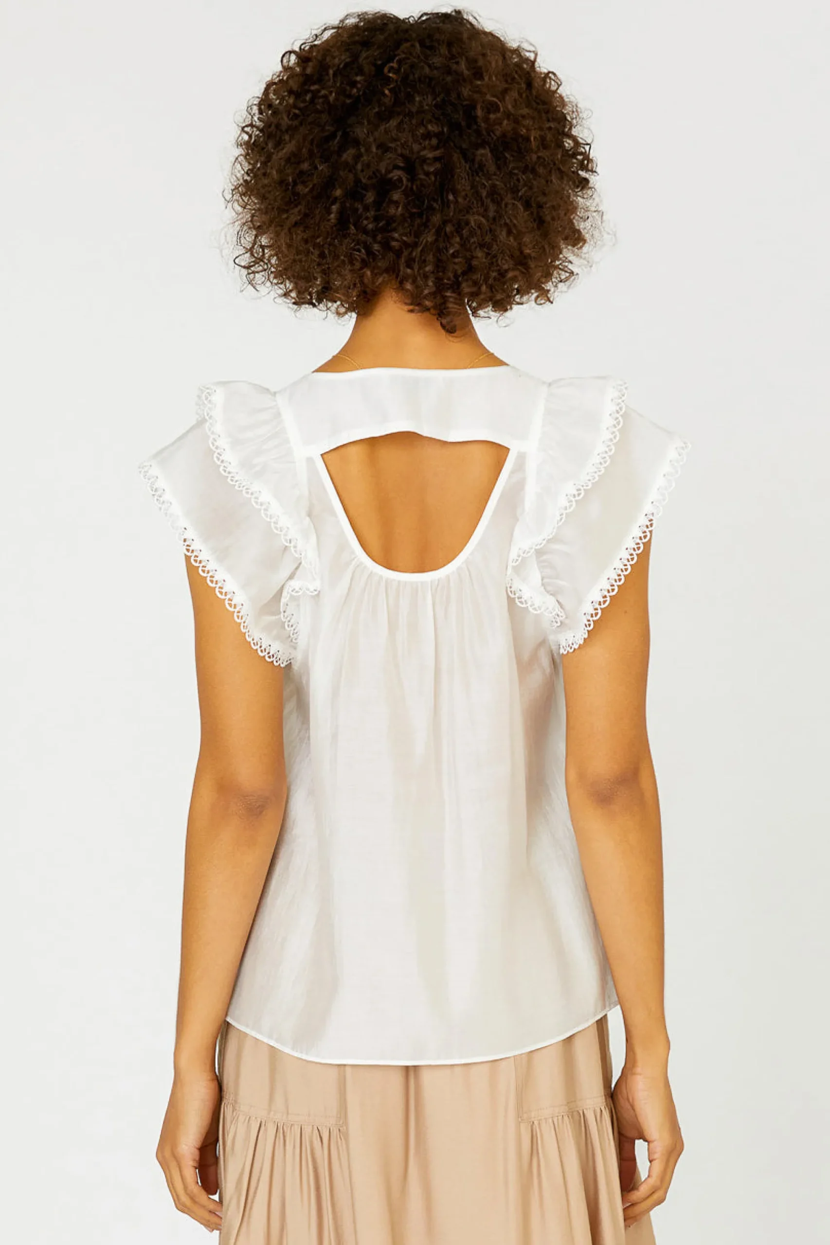 Current Air Sleeveless Tops | Short Sleeve Tops-Peekaboo Flutter Sleeve Top WHITE