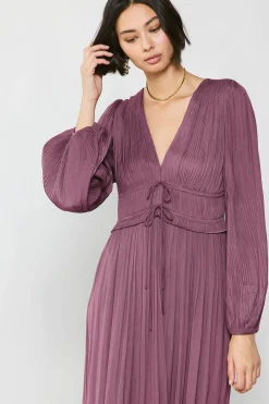 Current Air Maxi Dresses-Petite - Sidonie Pleated Maxi Dress DUSTYPLUMPETITE