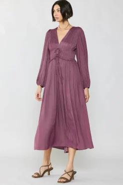 Current Air Maxi Dresses-Petite - Sidonie Pleated Maxi Dress DUSTYPLUMPETITE