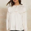 Current Air Long Sleeve Tops-Picot Ruffled Blouse ECRU