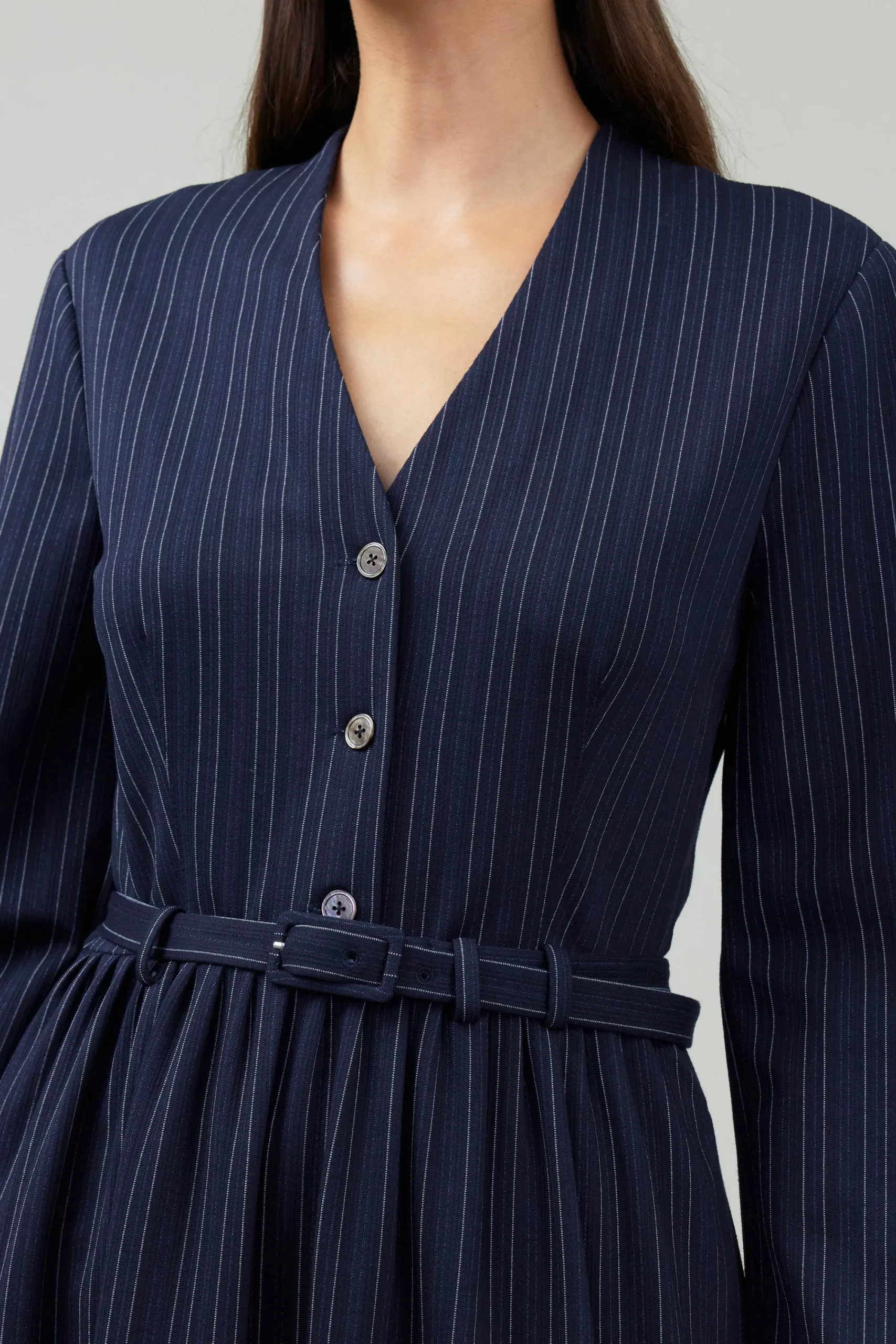 Current Air Midi Dresses-Pinstriped Buttondown Midi Dress NAVY