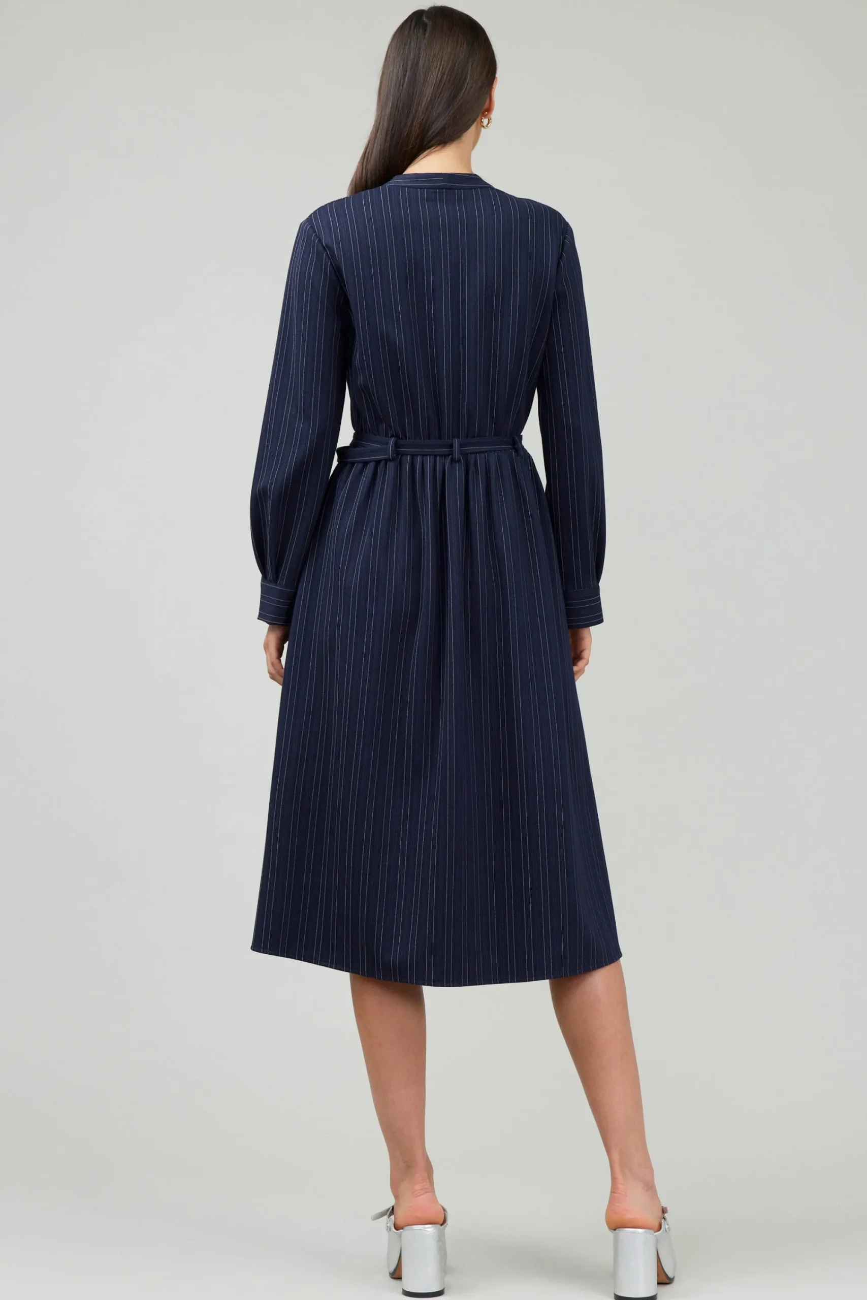 Current Air Midi Dresses-Pinstriped Buttondown Midi Dress NAVY