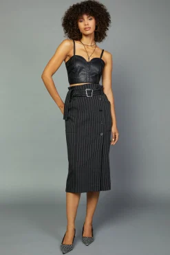 Current Air Skirts-Pinstriped Midi Skirt BLACKSTRIPE