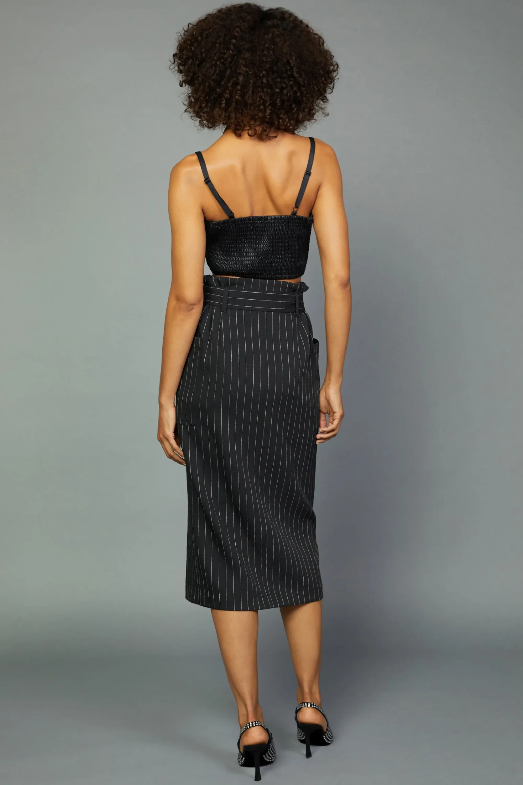 Current Air Skirts-Pinstriped Midi Skirt BLACKSTRIPE
