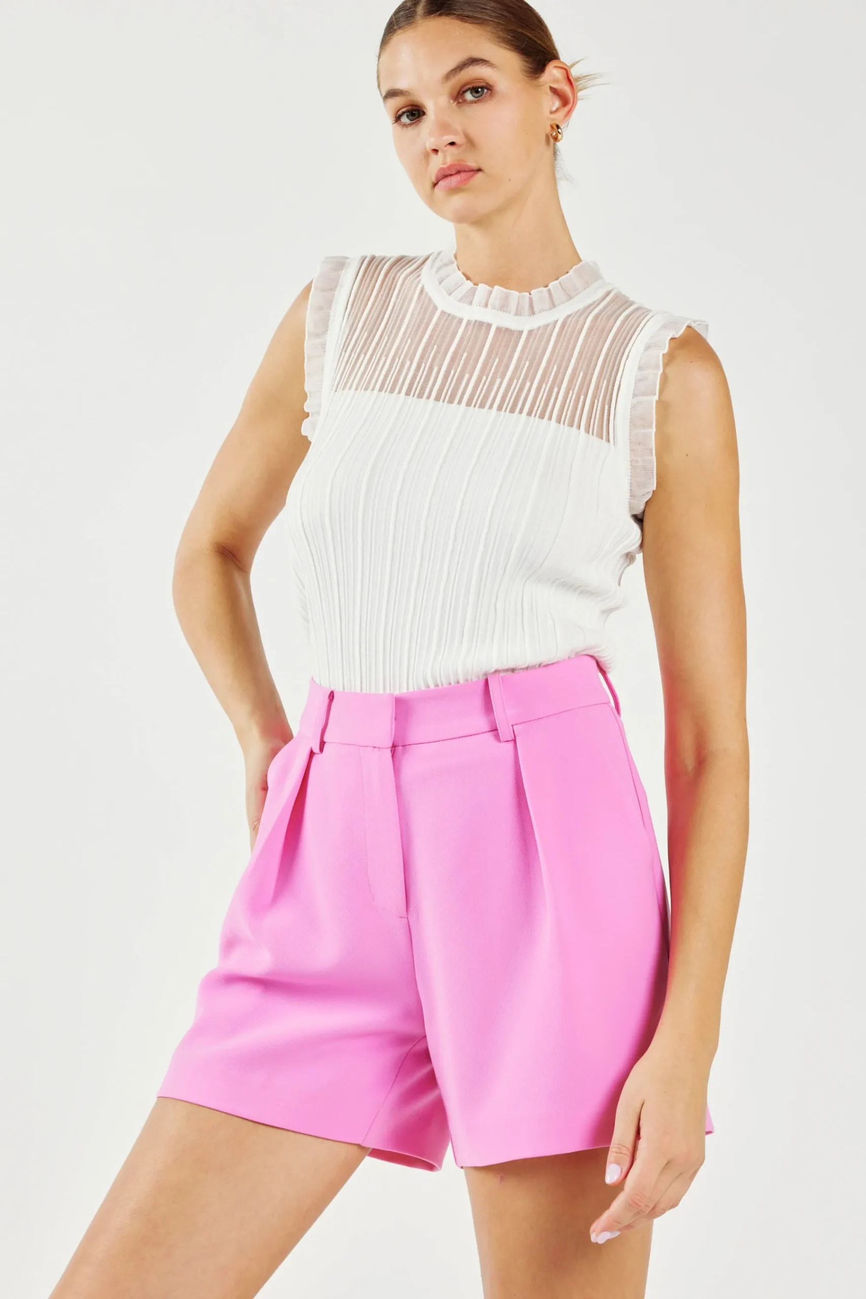Current Air Shorts-Pintucked Shorts PINK