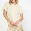Current Air Short Sleeve Tops-Pintucked Yoke Blouse LINEN