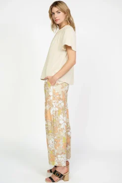 Current Air Short Sleeve Tops-Pintucked Yoke Blouse LINEN