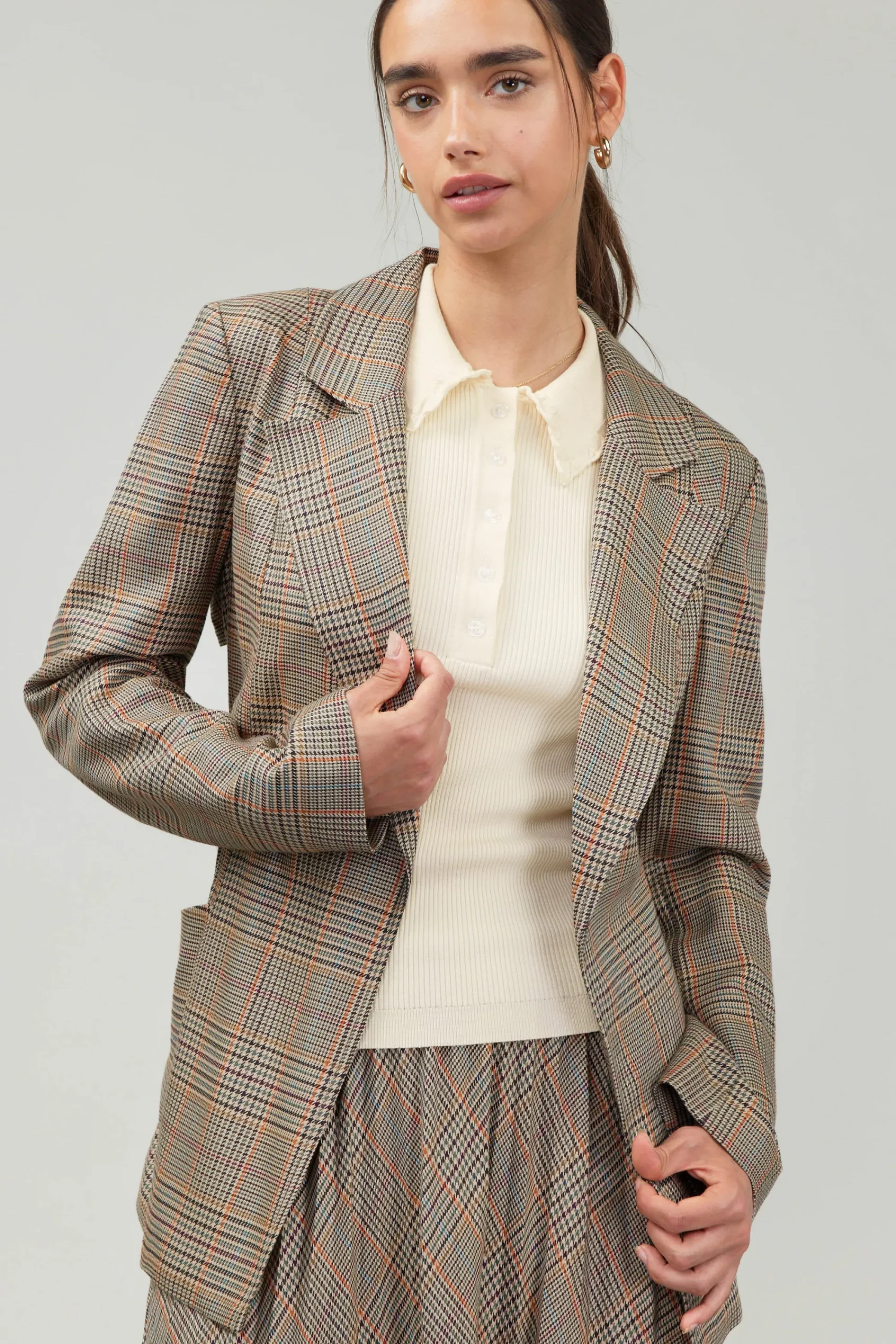 Current Air Coats & Jackets-Plaid Layered Jacket CAMELMLT