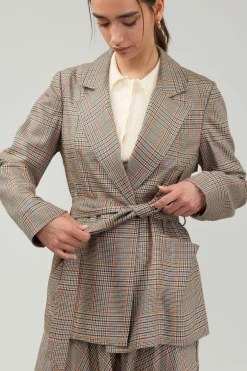 Current Air Coats & Jackets-Plaid Layered Jacket CAMELMLT