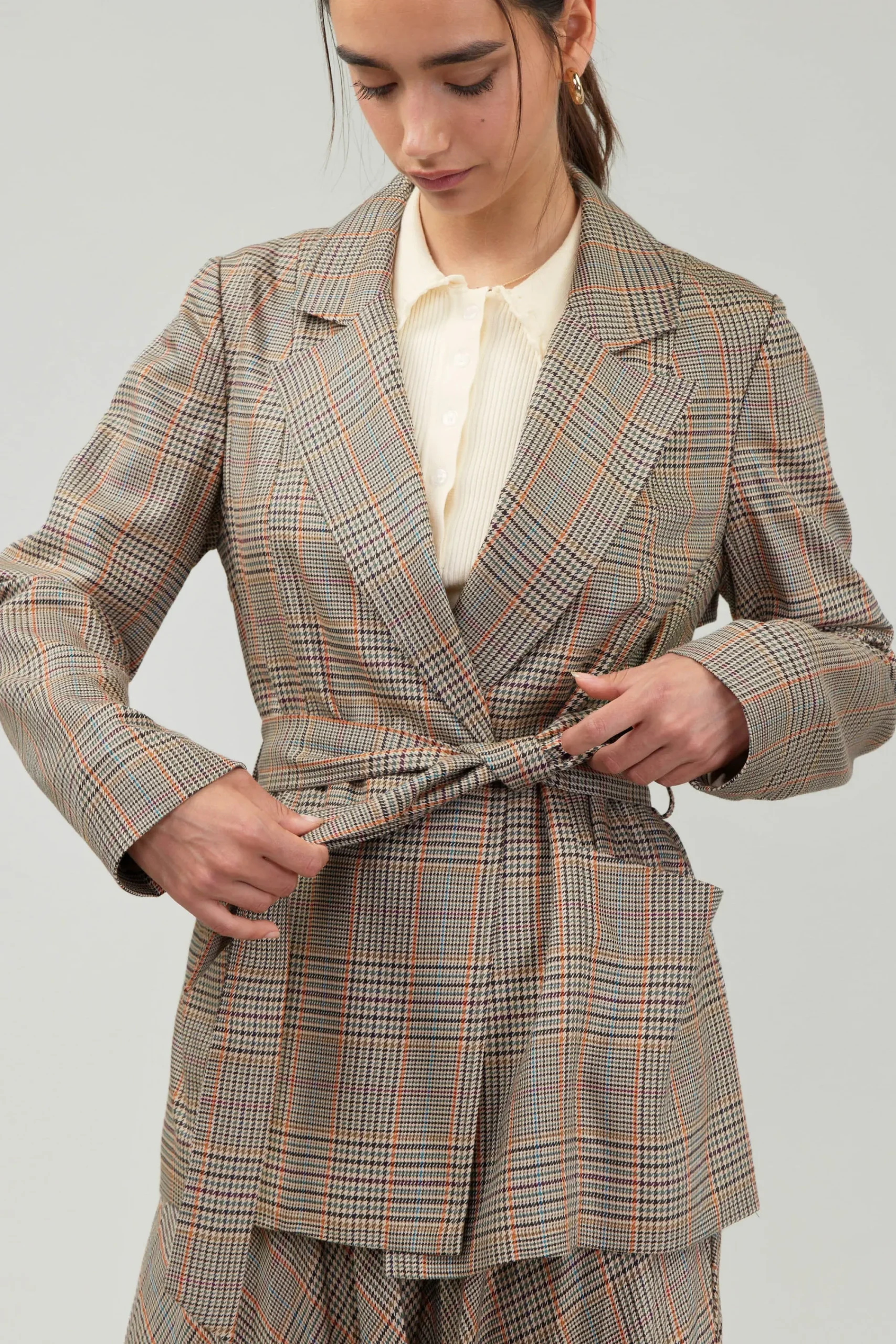 Current Air Coats & Jackets-Plaid Layered Jacket CAMELMLT
