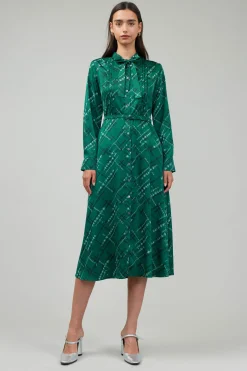 Current Air Midi Dresses-Plaid Pattern Midi Dress GREEN