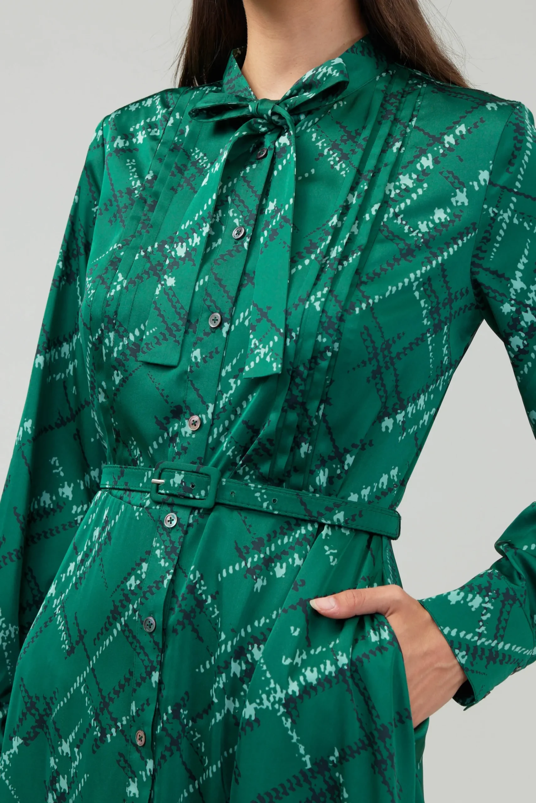 Current Air Midi Dresses-Plaid Pattern Midi Dress GREEN