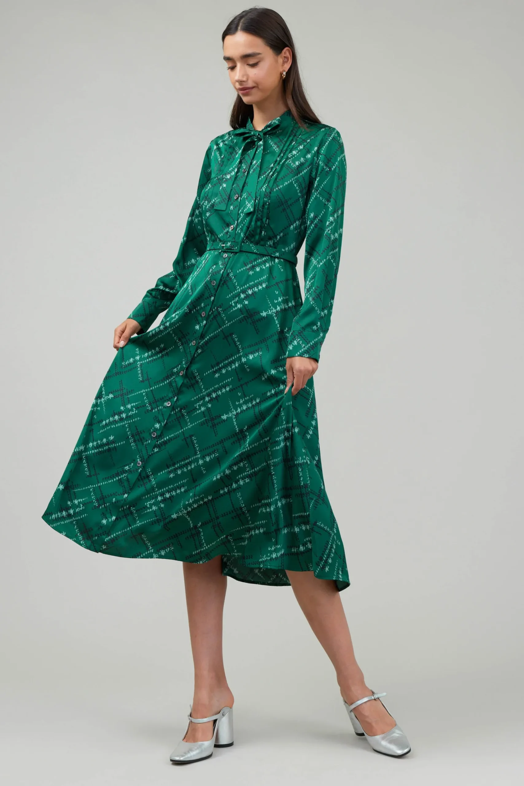 Current Air Midi Dresses-Plaid Pattern Midi Dress GREEN