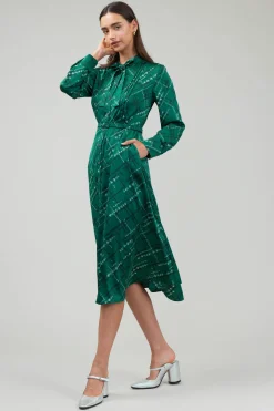 Current Air Midi Dresses-Plaid Pattern Midi Dress GREEN