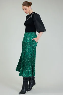 Current Air Skirts-Plaid Pattern Midi Skirt GREEN