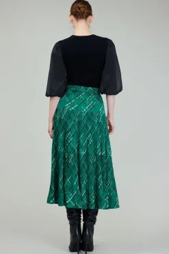 Current Air Skirts-Plaid Pattern Midi Skirt GREEN