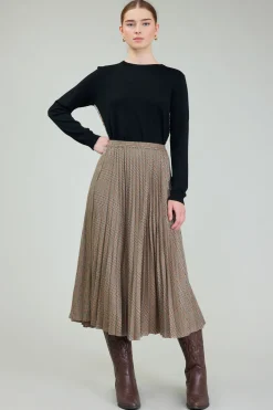 Current Air Skirts-Plaid Pleated Midi Skirt CAMELMLT