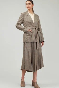 Current Air Skirts-Plaid Pleated Midi Skirt CAMELMLT