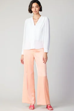 Current Air Long Sleeve Tops-Pleat Detail Buttondown Shirt WHITE