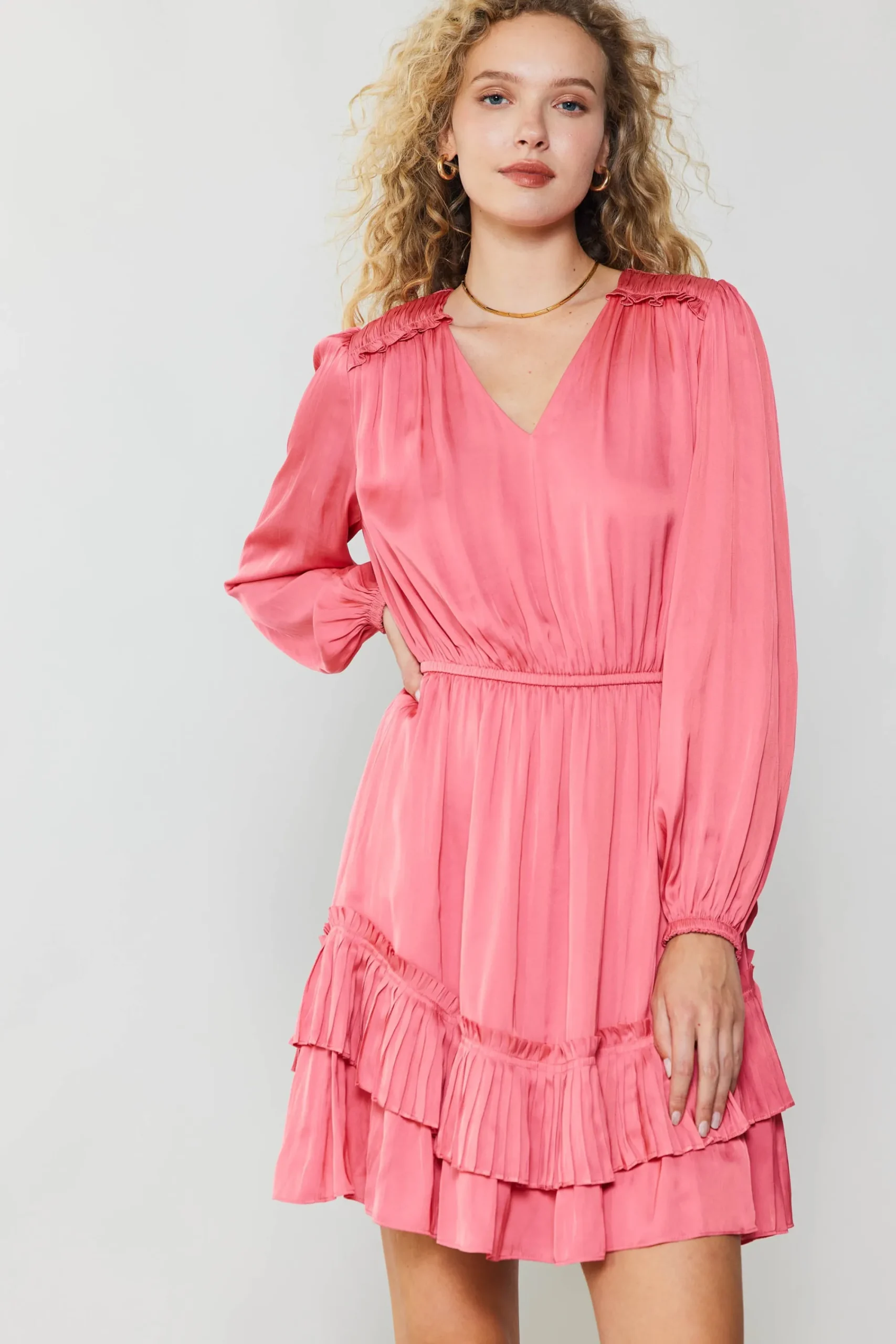 Current Air Mini Dresses-Pleat Detail Tiered Mini Dress BRINKPINK