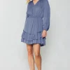 Current Air Mini Dresses-Pleat Detail Tiered Mini Dress FLORENTINEBLUE