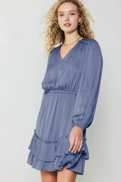 Current Air Mini Dresses-Pleat Detail Tiered Mini Dress FLORENTINEBLUE