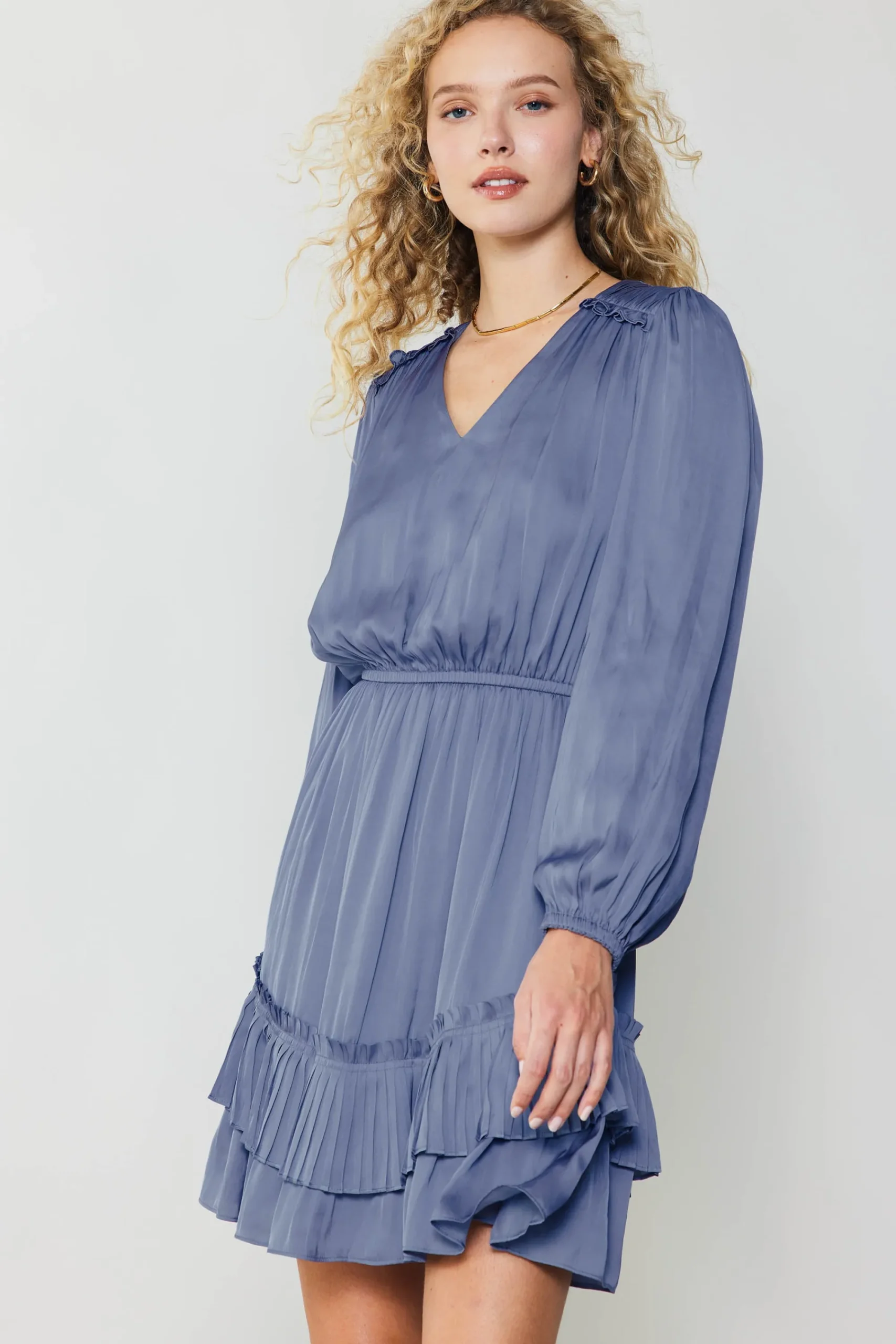 Current Air Mini Dresses-Pleat Detail Tiered Mini Dress FLORENTINEBLUE