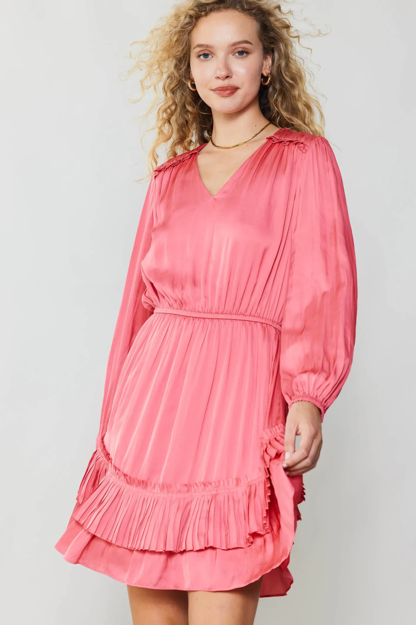 Current Air Mini Dresses-Pleat Detail Tiered Mini Dress BRINKPINK