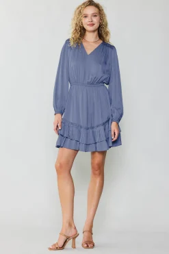 Current Air Mini Dresses-Pleat Detail Tiered Mini Dress FLORENTINEBLUE