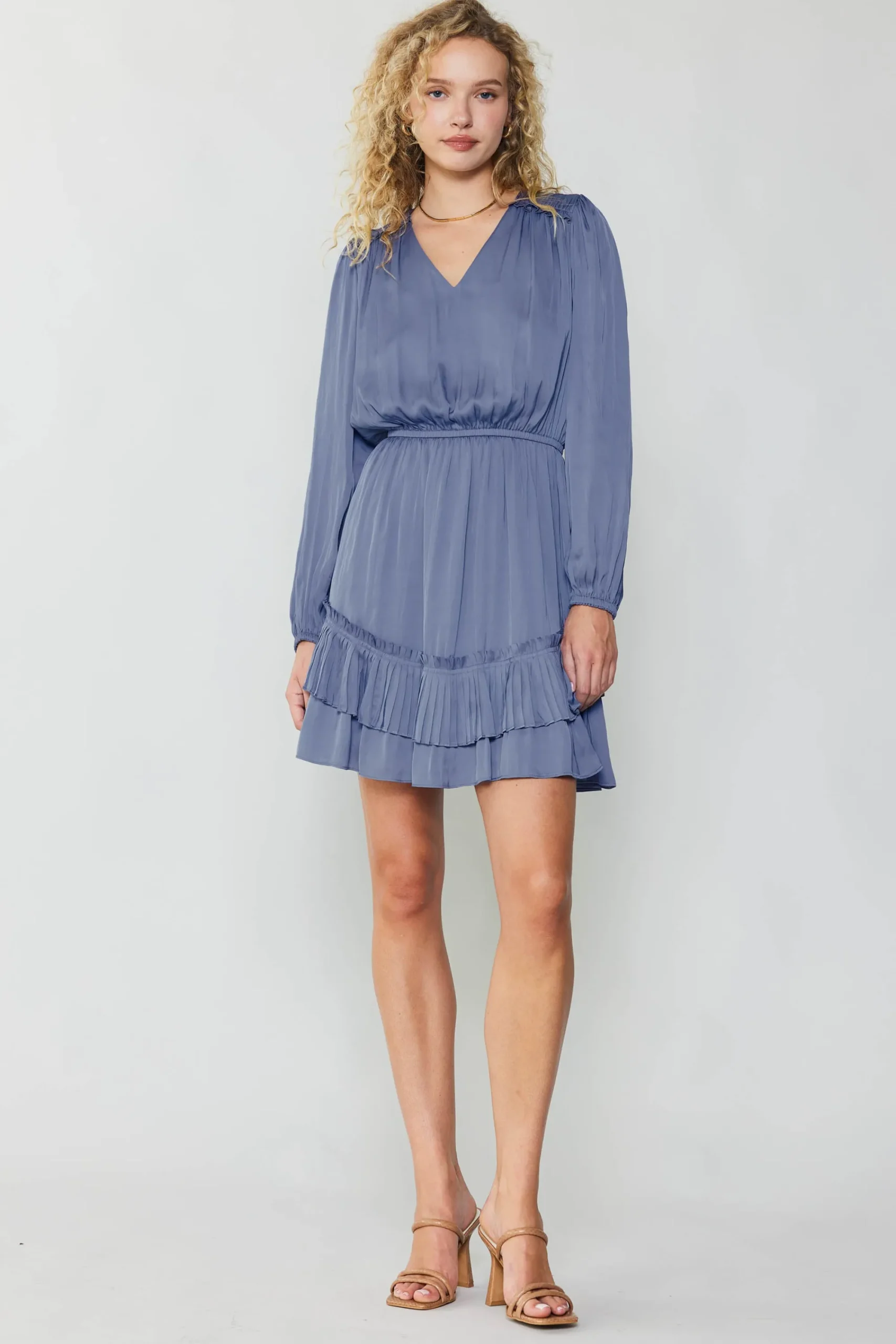 Current Air Mini Dresses-Pleat Detail Tiered Mini Dress FLORENTINEBLUE