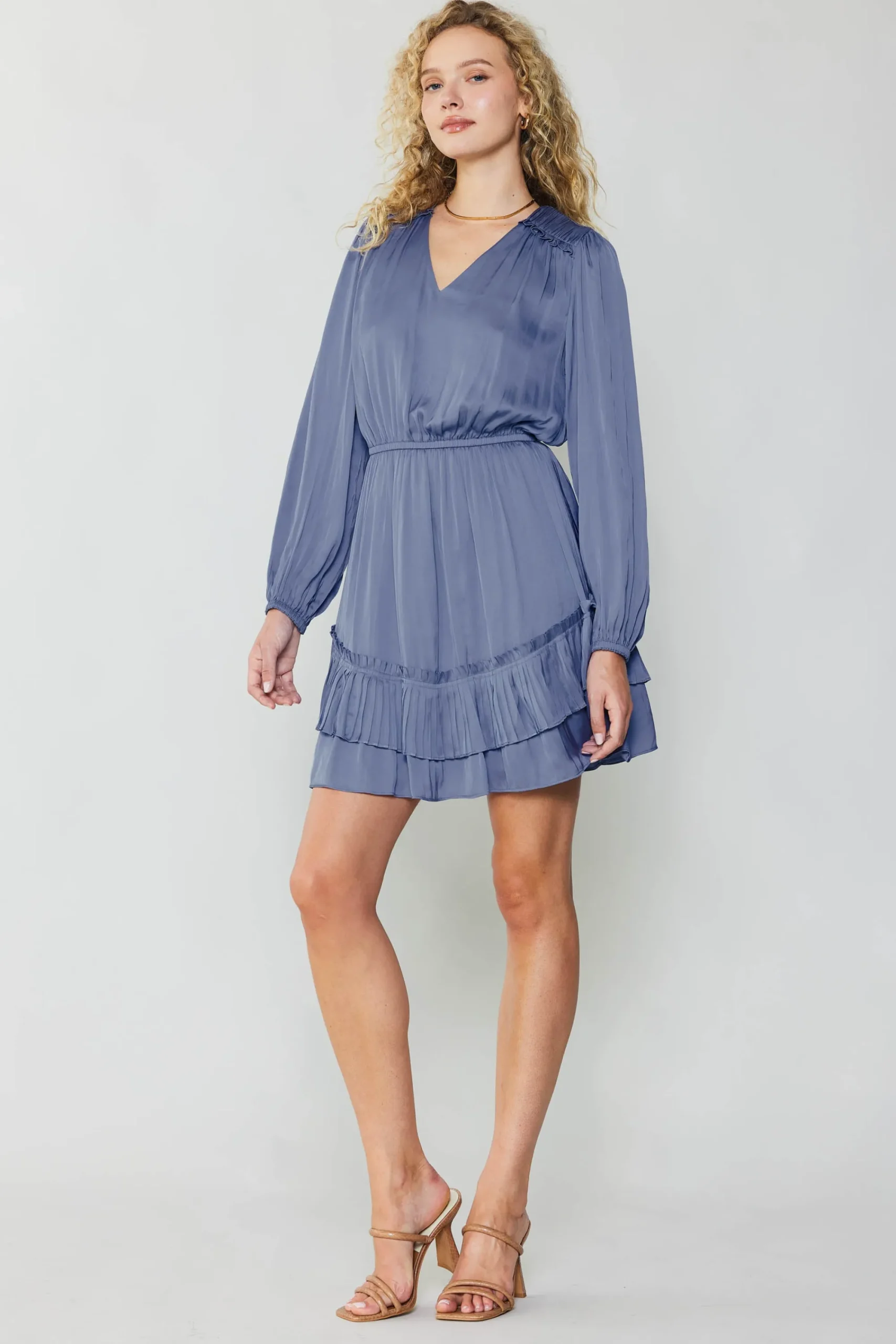 Current Air Mini Dresses-Pleat Detail Tiered Mini Dress FLORENTINEBLUE