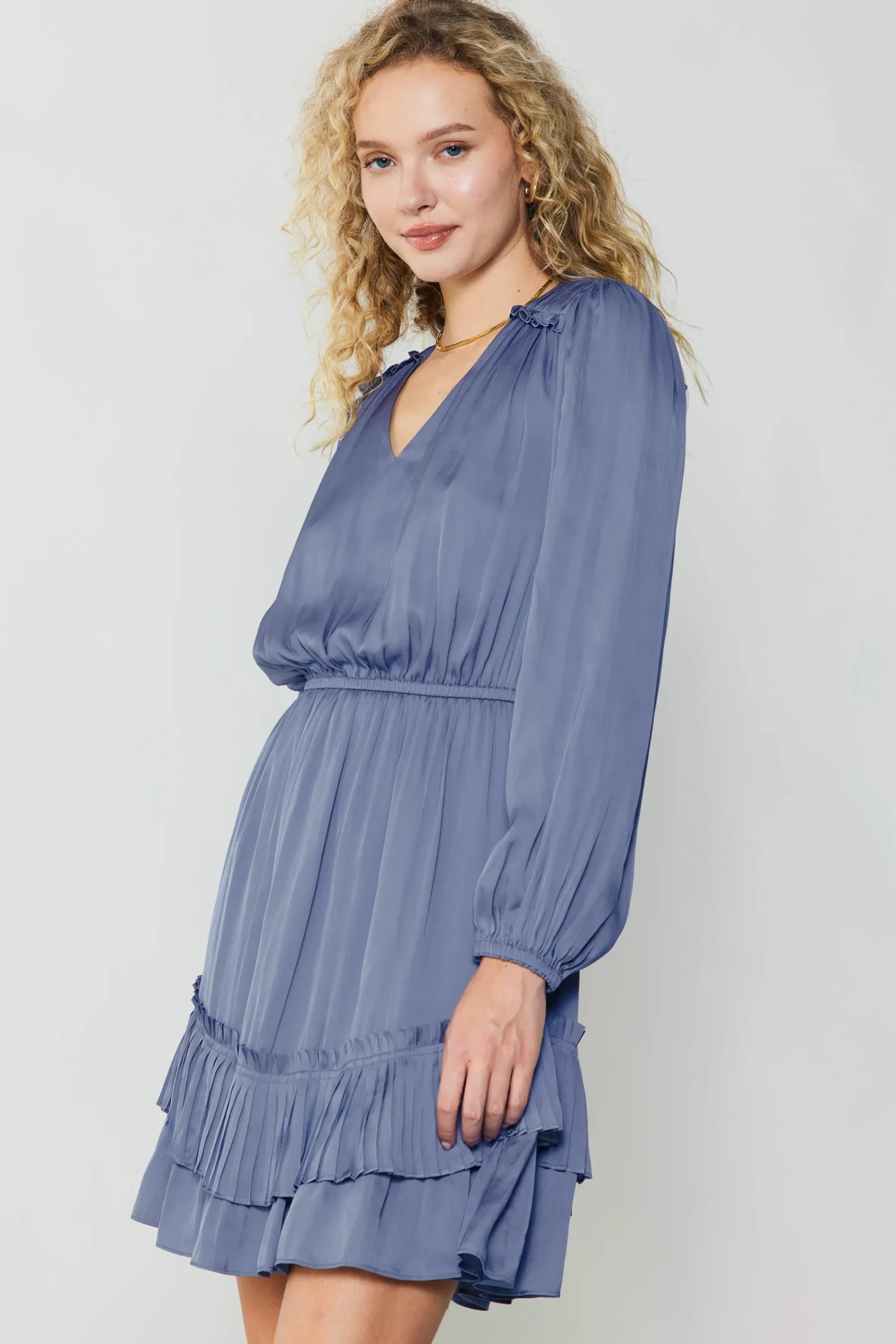 Current Air Mini Dresses-Pleat Detail Tiered Mini Dress FLORENTINEBLUE