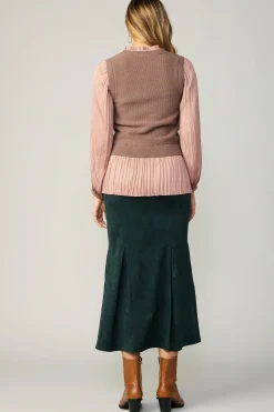 Current Air Sweaters-Pleated Blouse Sweater Vest DUSTYROSE