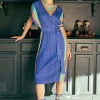 Current Air Maxi Dresses | Midi Dresses-Pleated Border Kaftan Dress BLUE