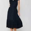 Current Air Midi Dresses-Pleated Midi Dress BLACK