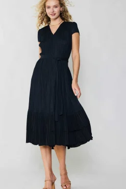 Current Air Midi Dresses-Pleated Midi Dress BLACK