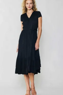 Current Air Midi Dresses-Pleated Midi Dress BLACK
