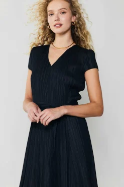 Current Air Midi Dresses-Pleated Midi Dress BLACK
