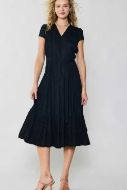 Current Air Midi Dresses-Pleated Midi Dress BLACK